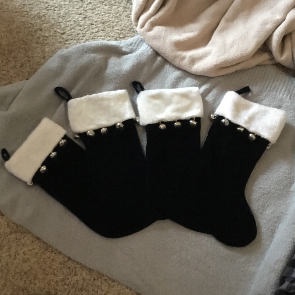 Blue and White Christmas Stockings with Bells
